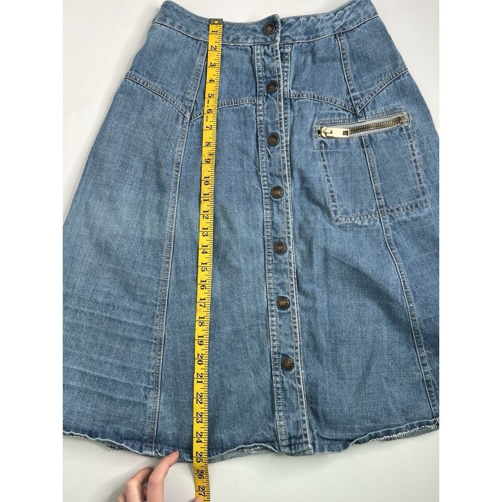 Vintage Snap Button Denim Jean Skirt Zipper Pocket A Line Retro Size 9 - Picture 5 of 7